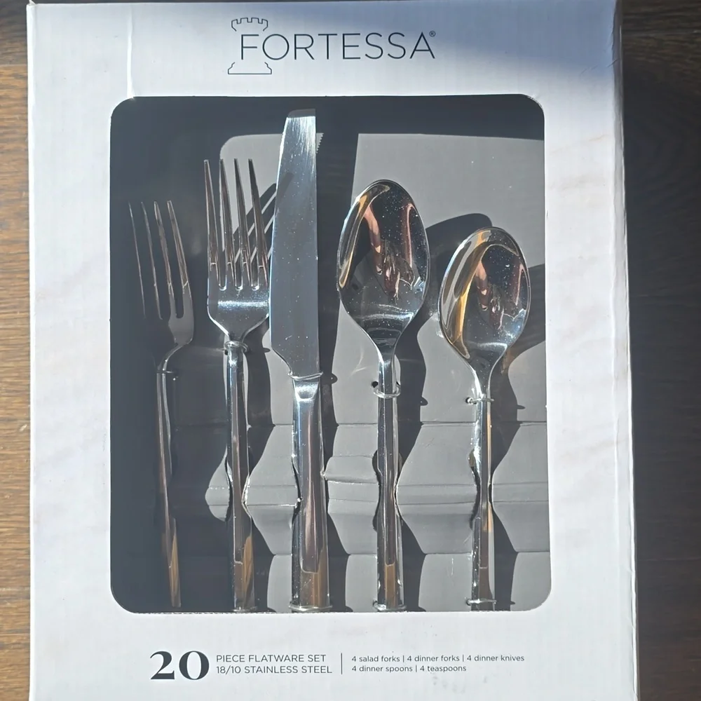Fortessa Elegant Silver Orson 20 Piece Flatware Set, Retail Price $210.00US